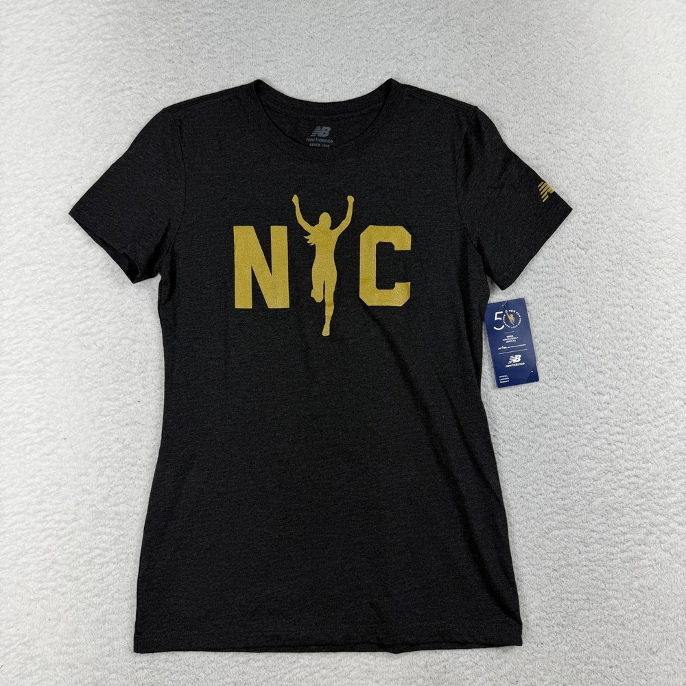 New Balance NYC Marathon T Shirt 2017 TCS Gray Gold Medium WT03638M-BK NWT